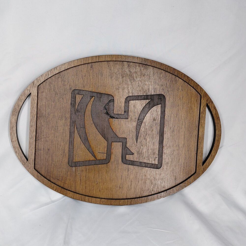 Vintage Herrin High School Tigers Wooden Serving Tray Oval Handled H Logo IL